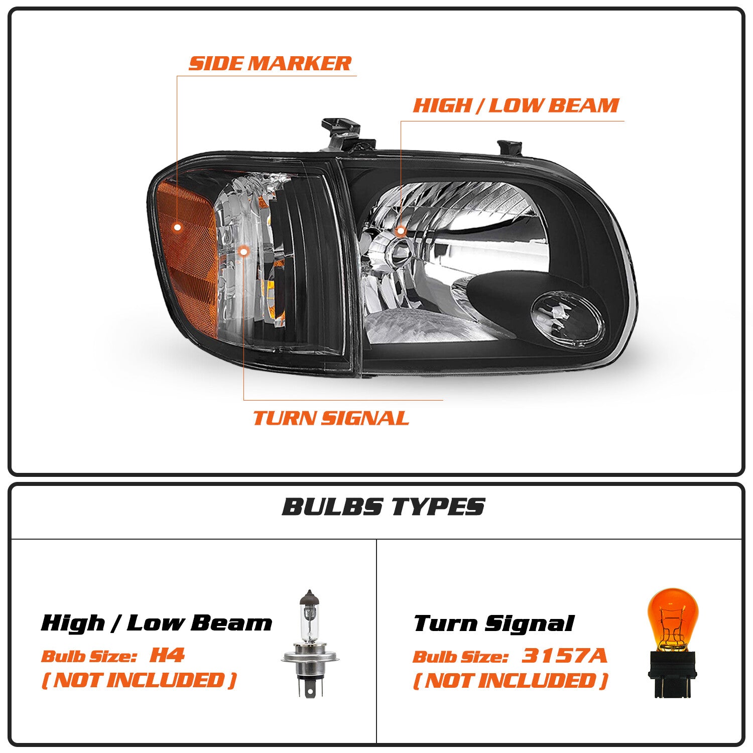 Fits 2005-2006 Toyota Tundra 05-07 Sequoia Black Headlights Assembly Lamps Pair