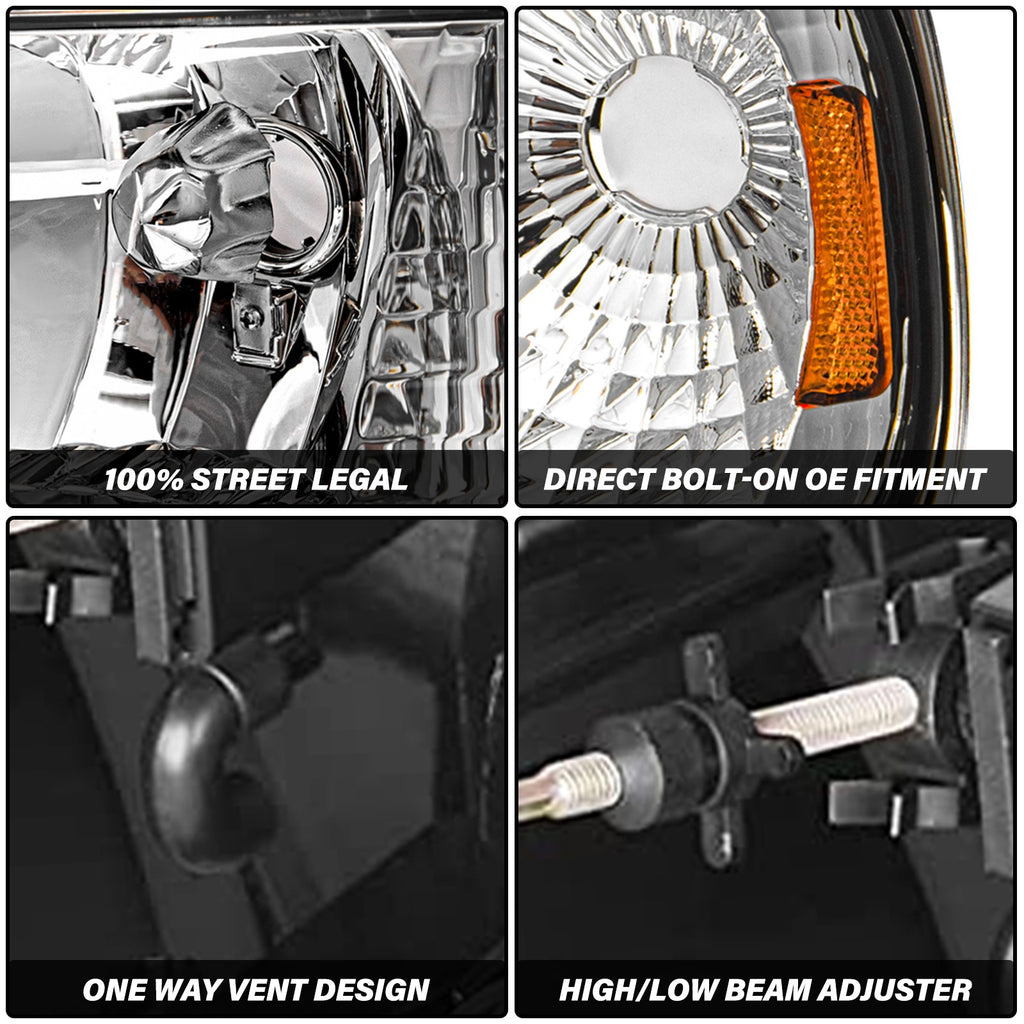 Headlights Pair Chrome w/Amber Corner For 1997-2003 Ford F150/97-02 Expedition
