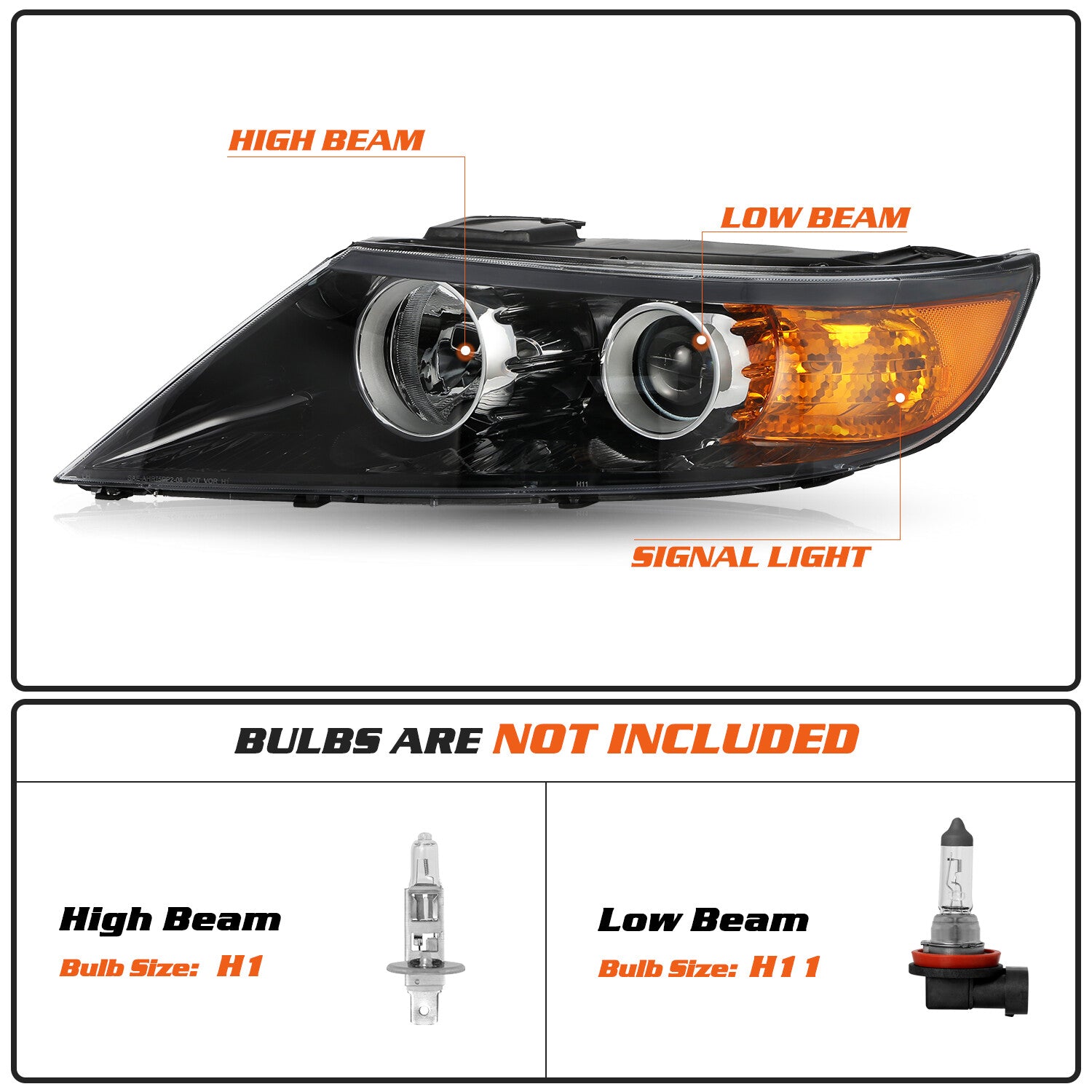 For 2011 2012 2013 Kia Sorento Halogen Black Amber L+R Pairs Headlight assembly