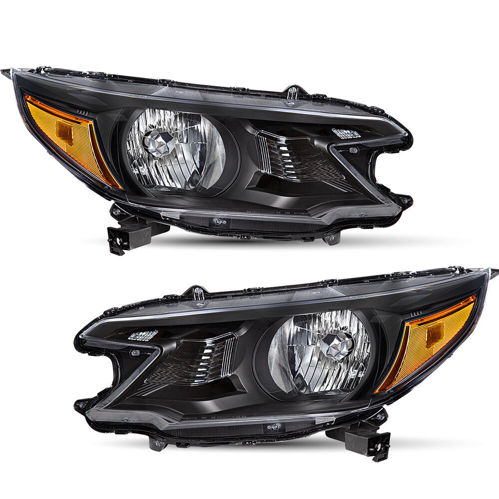 For 2012 2013 2014 Honda CR-V Black Headlights Assembly Amber Corner Lamps Pair
