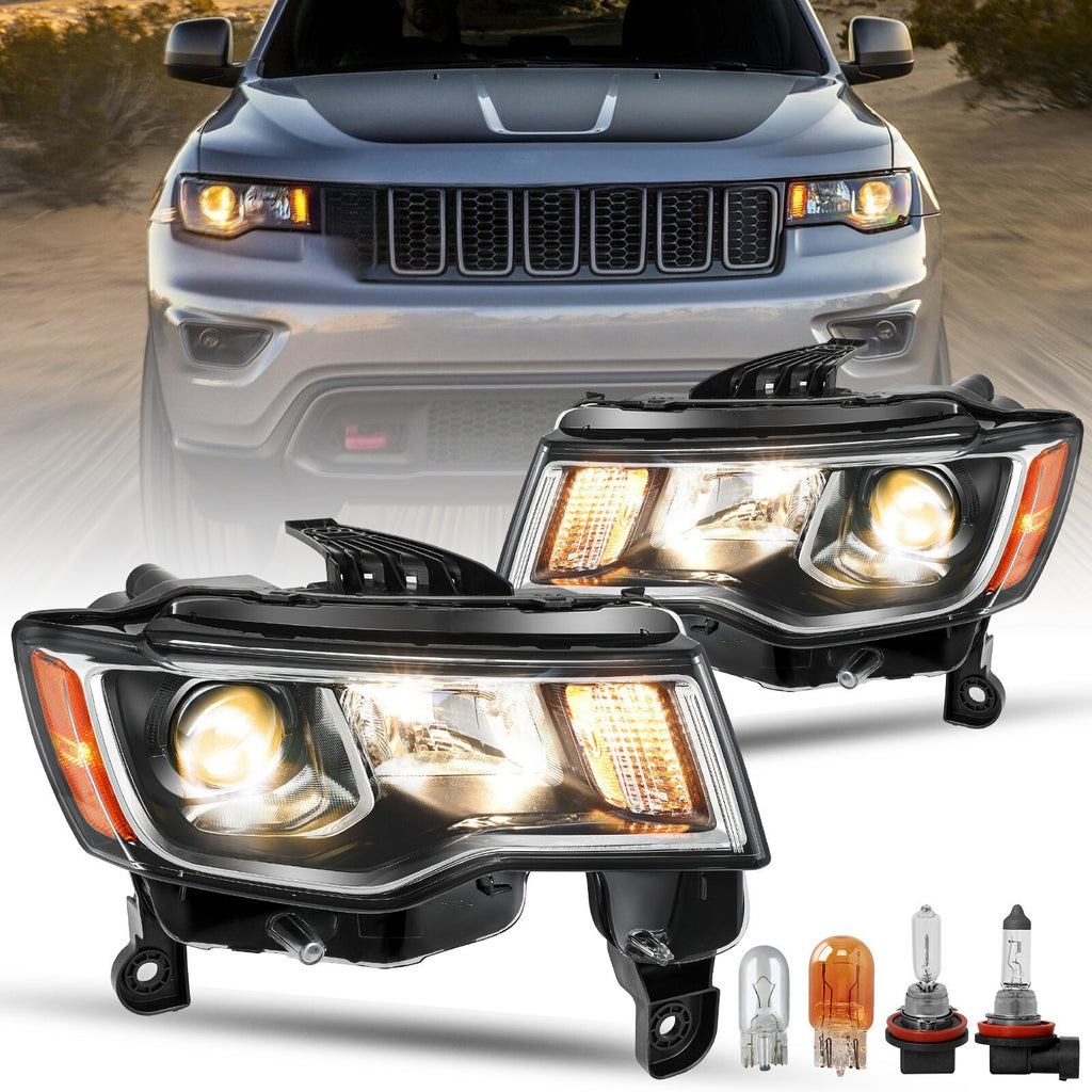 Chrome Trim Projector Halogen Headlight For 2017-2021 Jeep Grand Cherokee Pair