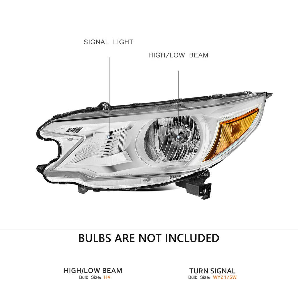 For 2012 2013 2014 Honda CR-V Chrome Headlights Assembly Amber Corner Lamps Pair