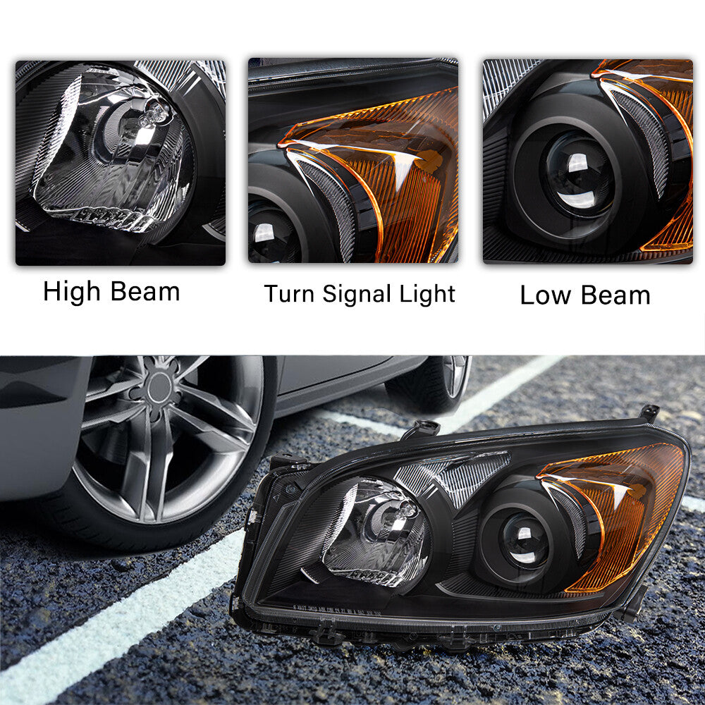 For 09-12 Toyota RAV4 black housing amber corner projector headlights w/bulbs
