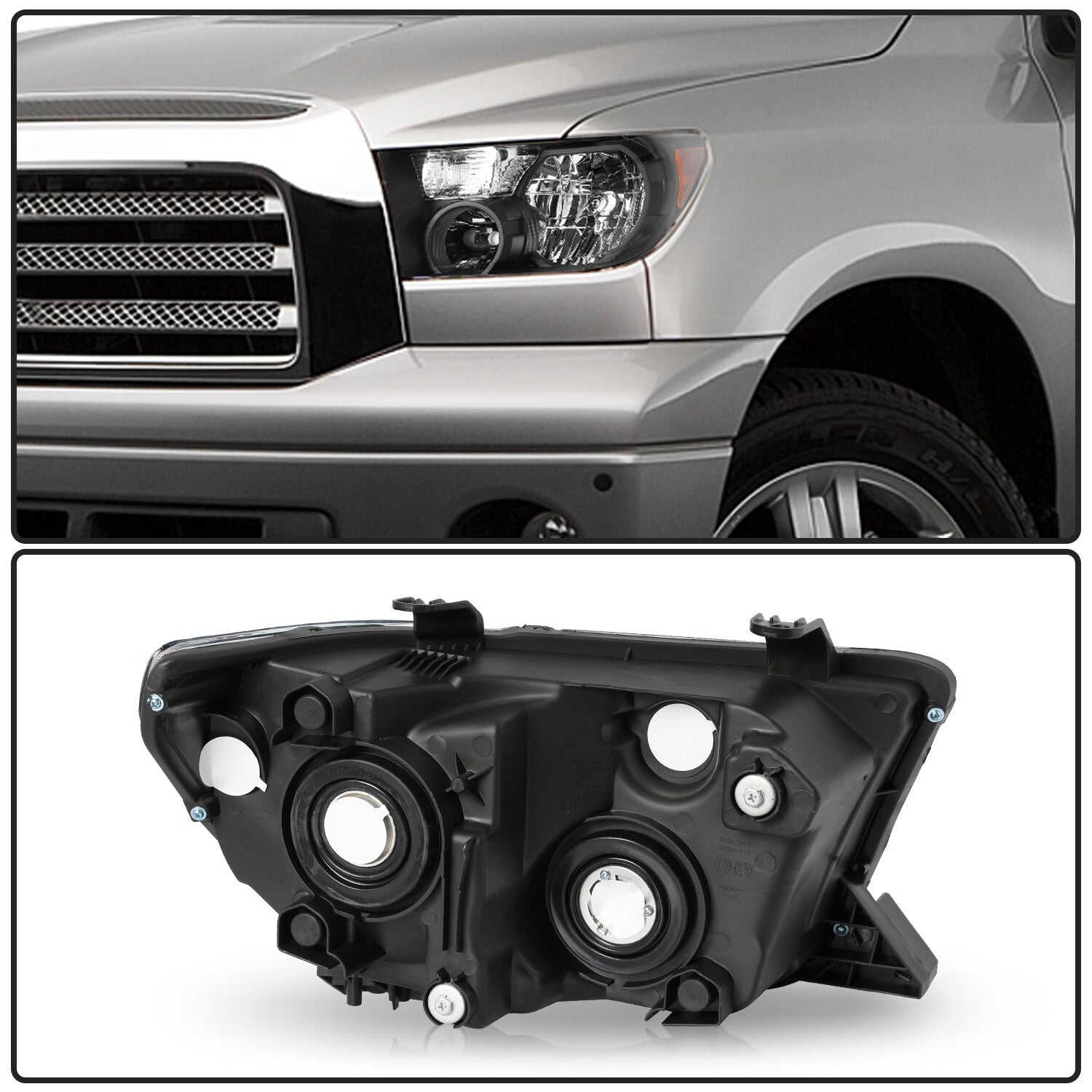 Halogen Black Amber Headlights for 2007-2013 Toyota Tundra&2008-17 Sequoia LH+RH