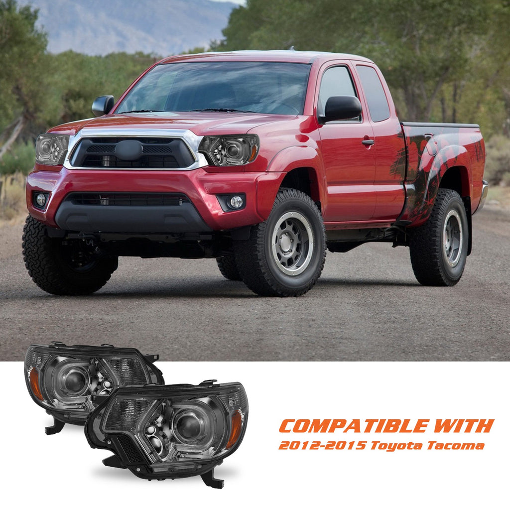 For 2012-2015 Toyota Tacoma LED DRL SMOKE Amber W/B Lamps Headlights Assembly