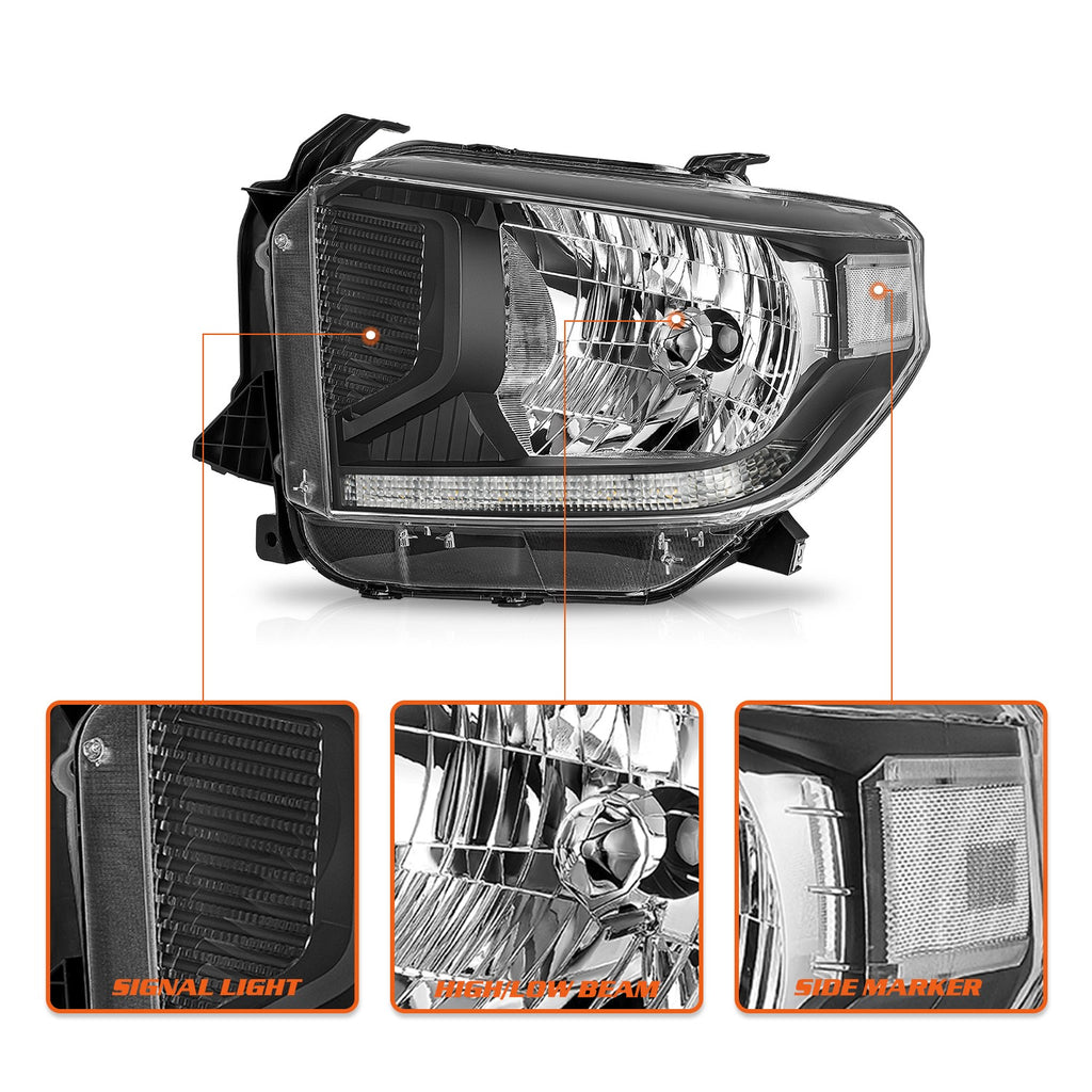 For 2014-2021 Toyota Tundra LED DRL Headlights Assembly Black Housing Left&Right