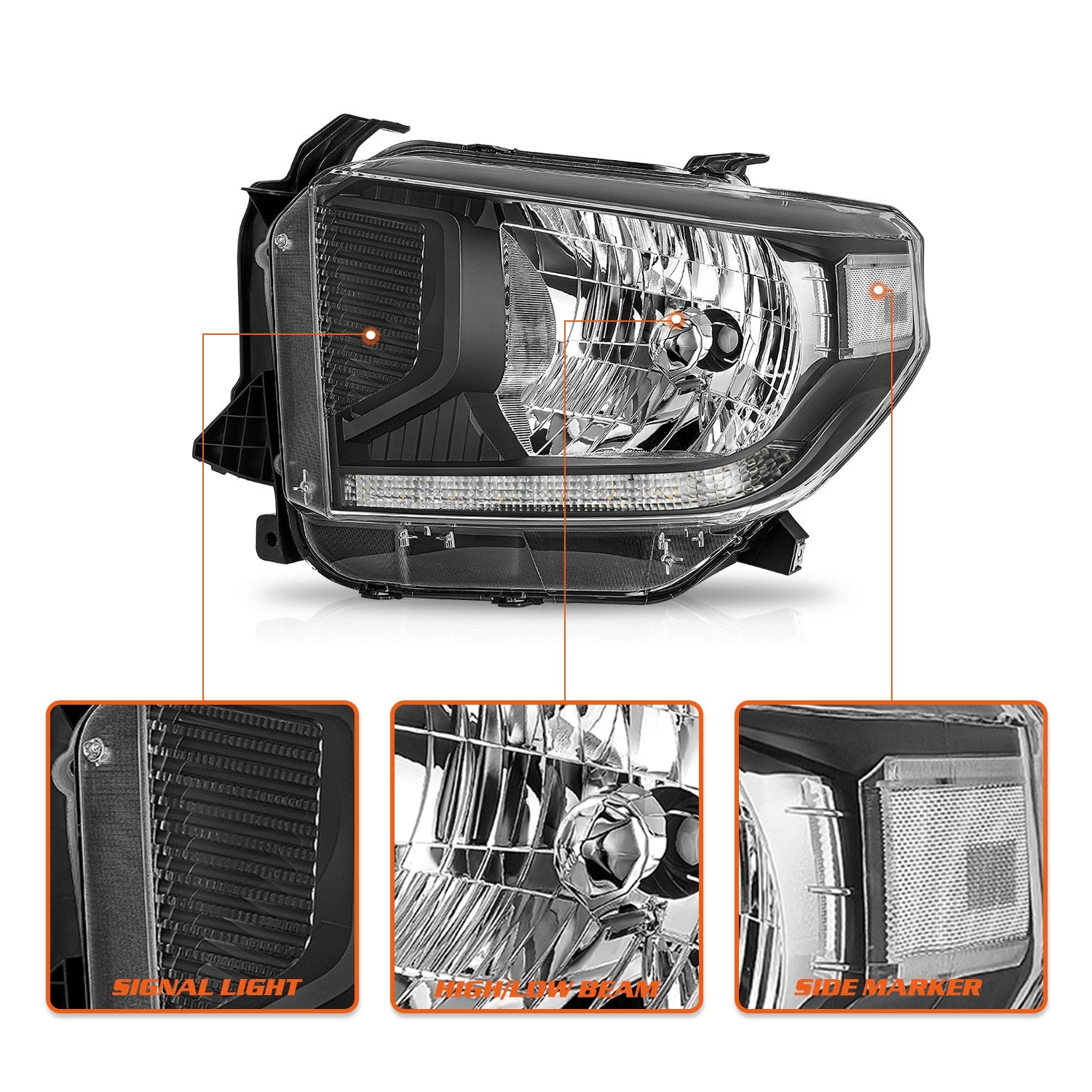 For 2014-2021 Toyota Tundra LED DRL Headlights Assembly Black Housing Left&Right