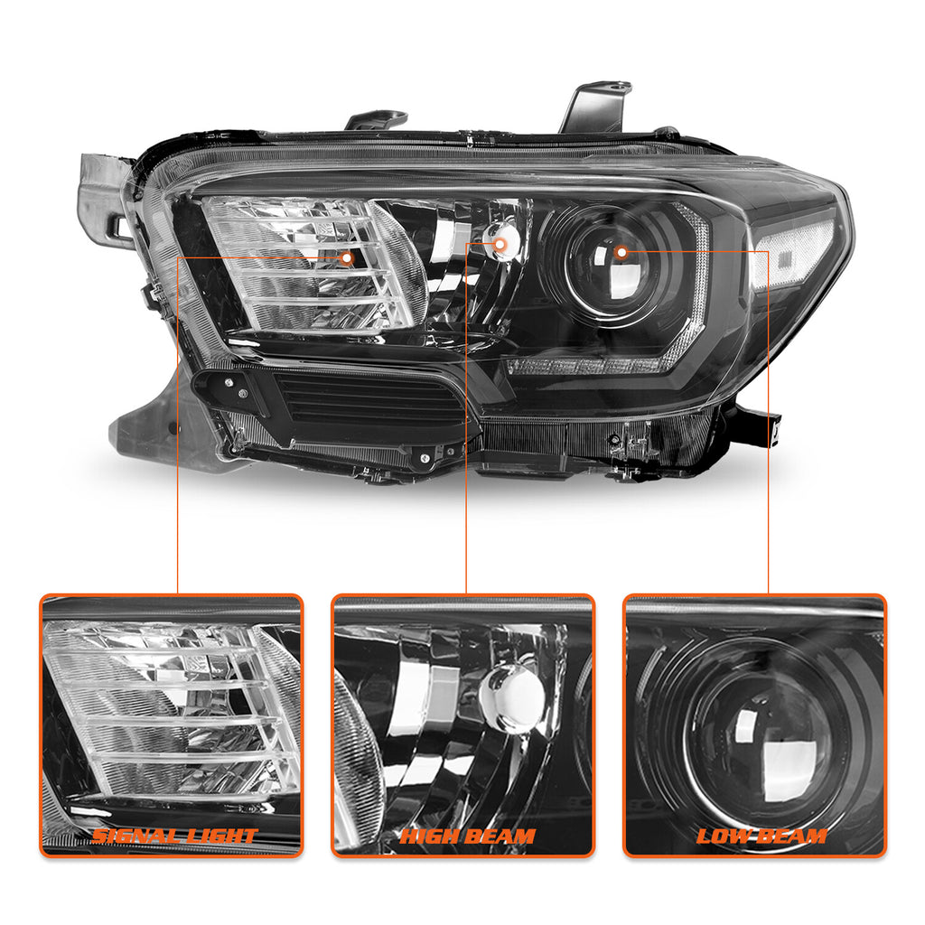 For 2016-2022 Toyota Tacoma TRD LED DRL Black Headlights Assembly LH+RH