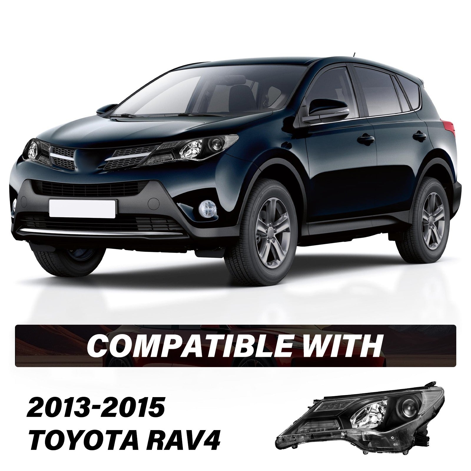 For 2013 2014 2015 Toyota RAV4 RAV-4 Black Clear Headlight Assembly Pair Set