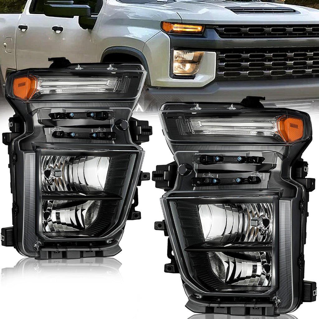 Left+Right Headlights For 2020 2021 2022 2023 Chevy Silverado 3500 2500 Halogen