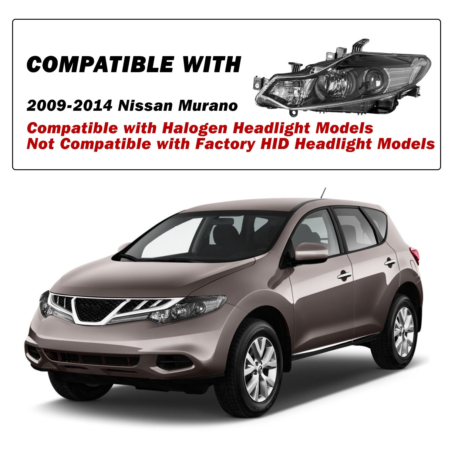 For 2009-2014 Nissan Murano 4Dr Halogen Black Headlights Assembly Headlamps Pair
