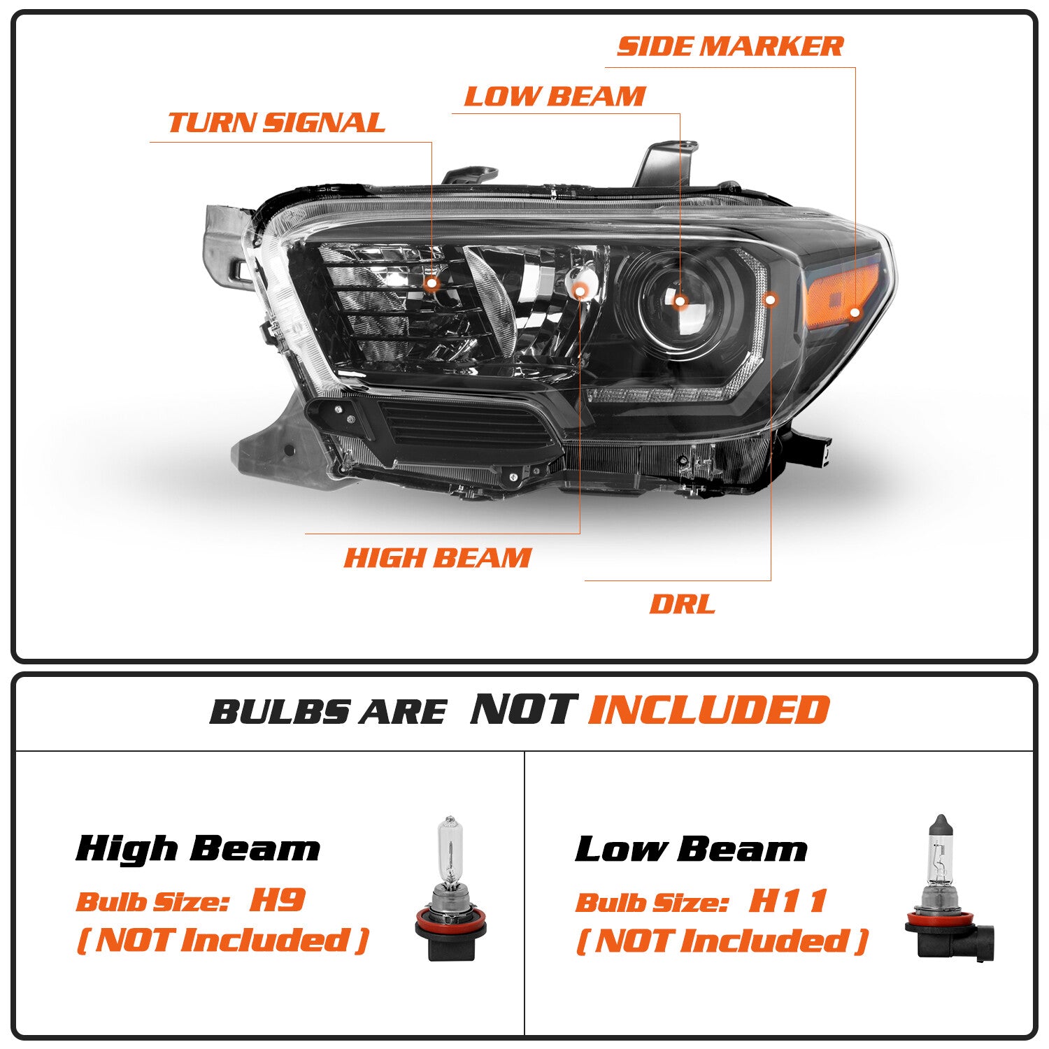 For 2016-2022 Toyota Tacoma w/ LED DRL Black Headlights Headlamps Left+Right Set