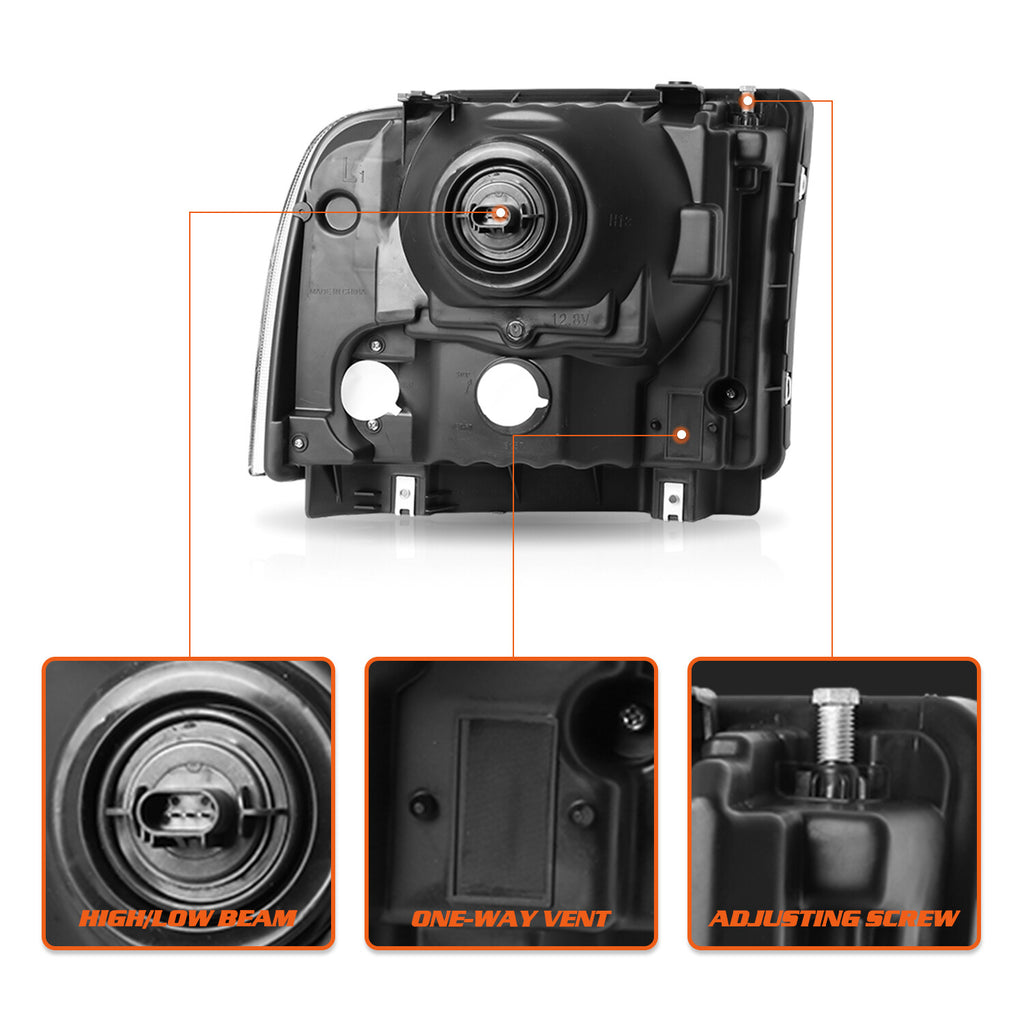 Fit 1999-2004 Ford F250 Ford Super Duty Excursion Conversion Headlights w/ Bulbs