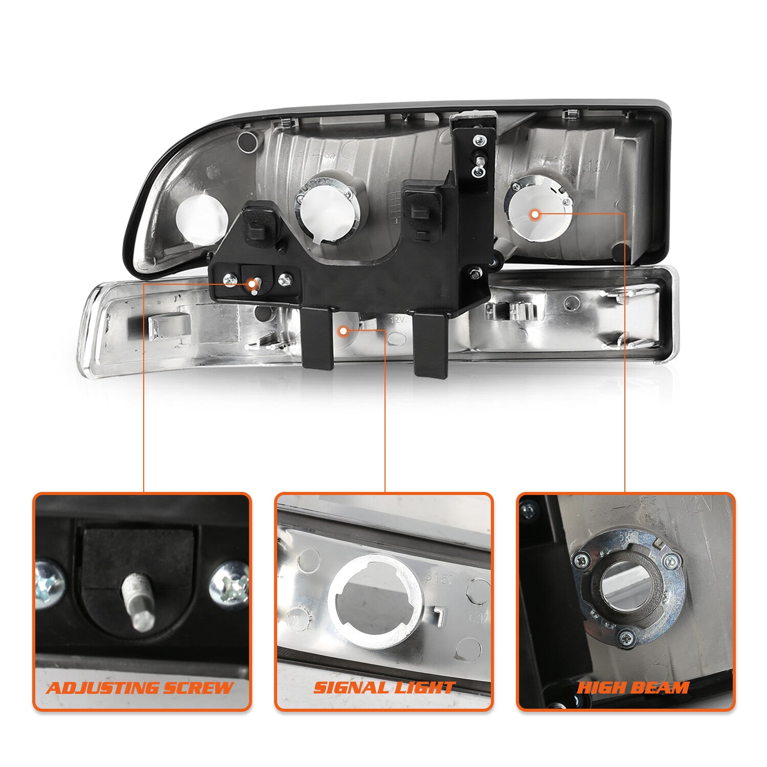 For 1998-2005 Chevy s10 Blazer Chrome/Amber Headlights Bumper Headlamp Assembly