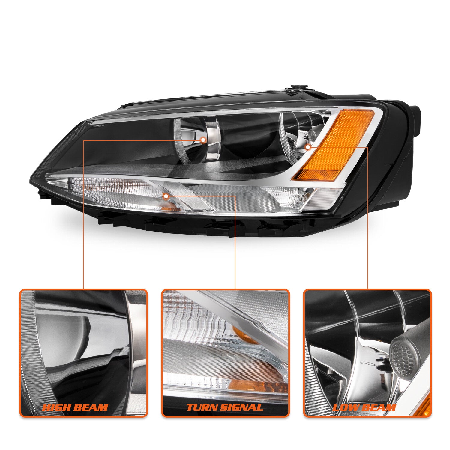 LH+RH w/Bulbs DRL Halogen Headlights Headlamp For 2011-2018 Volkswagen Jetta MK6