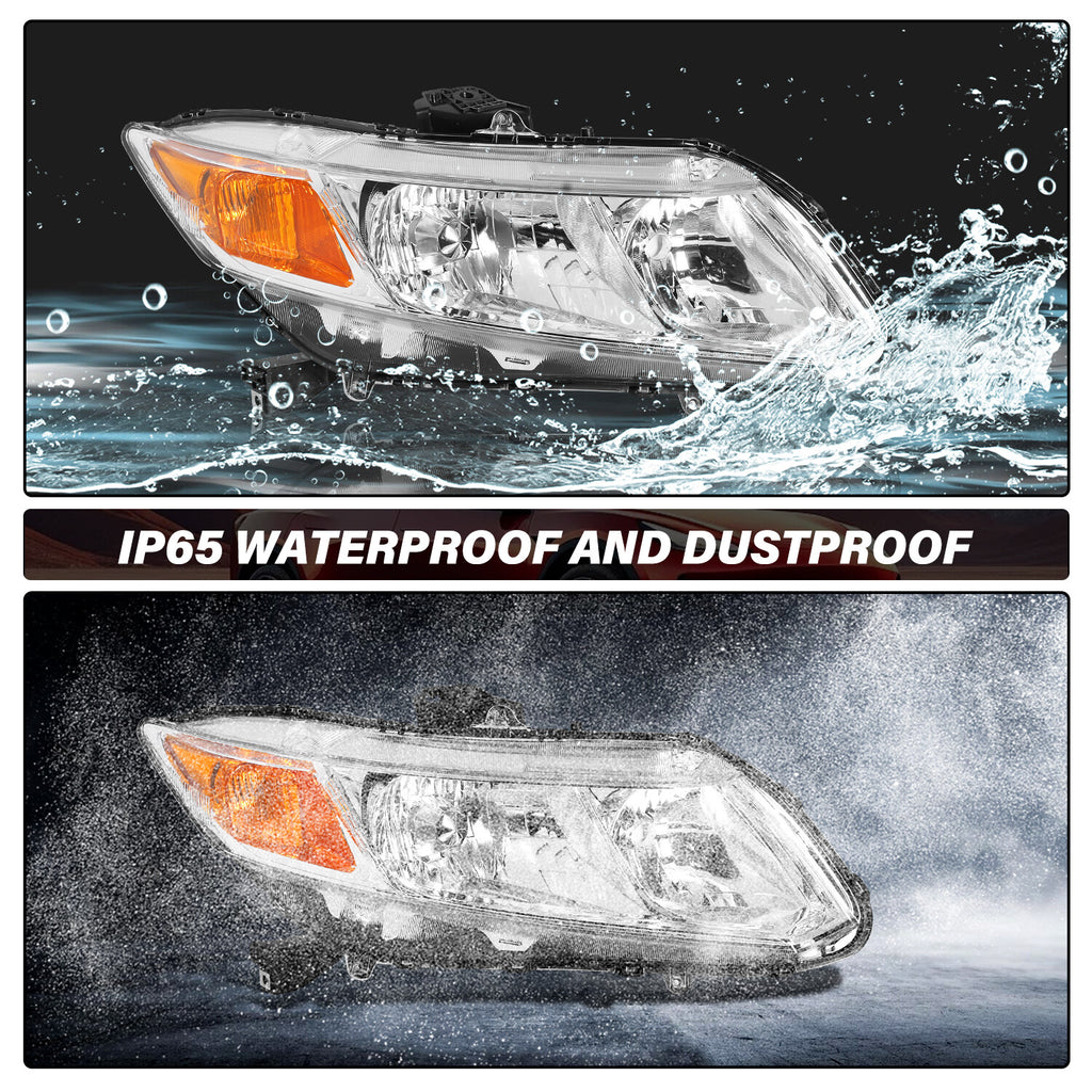 For 2012-2015 Honda Civic Sedan 12-13 Coupe Chrome Amber Headlights Pair