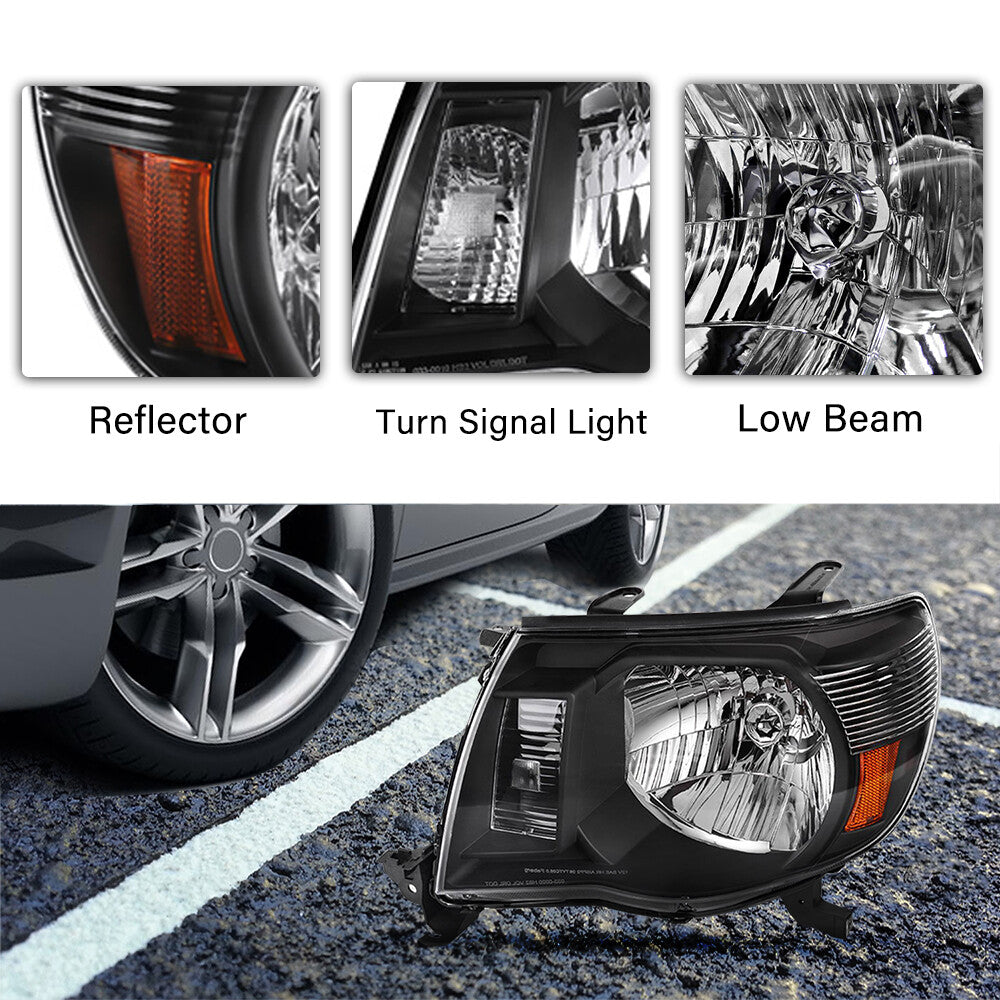 Fits 2005-2011 Toyota Tacoma Pickup Black Headlights Assembly Lamps Left+Right