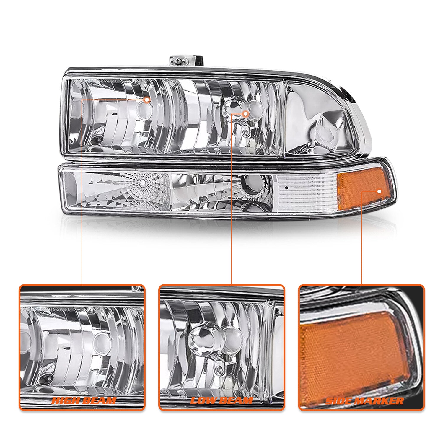 For 1998-2005 Chevy s10 Blazer Chrome/Amber Headlights Bumper Headlamp Assembly