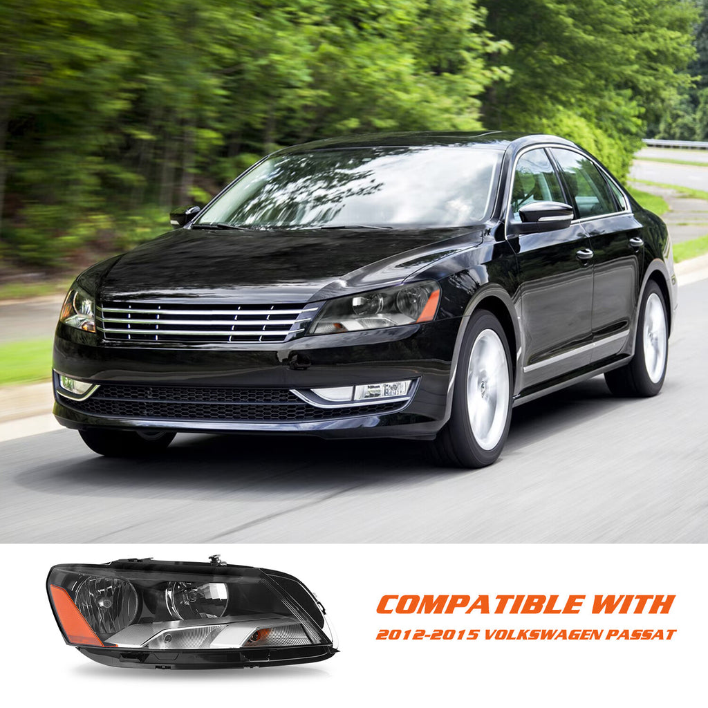 Headlight Driver Left Side For 2012-2015 Volkswagen Passat Halogen Black Housing