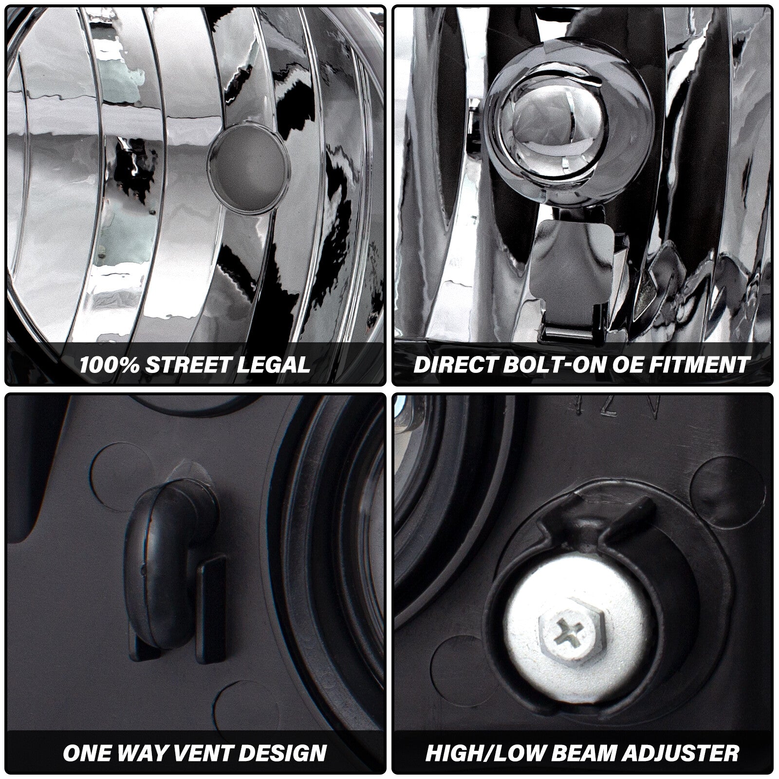 Pair Headlights For 1999-2004 Jeep Grand Cherokee Chrome Headlamps w/ Bulbs