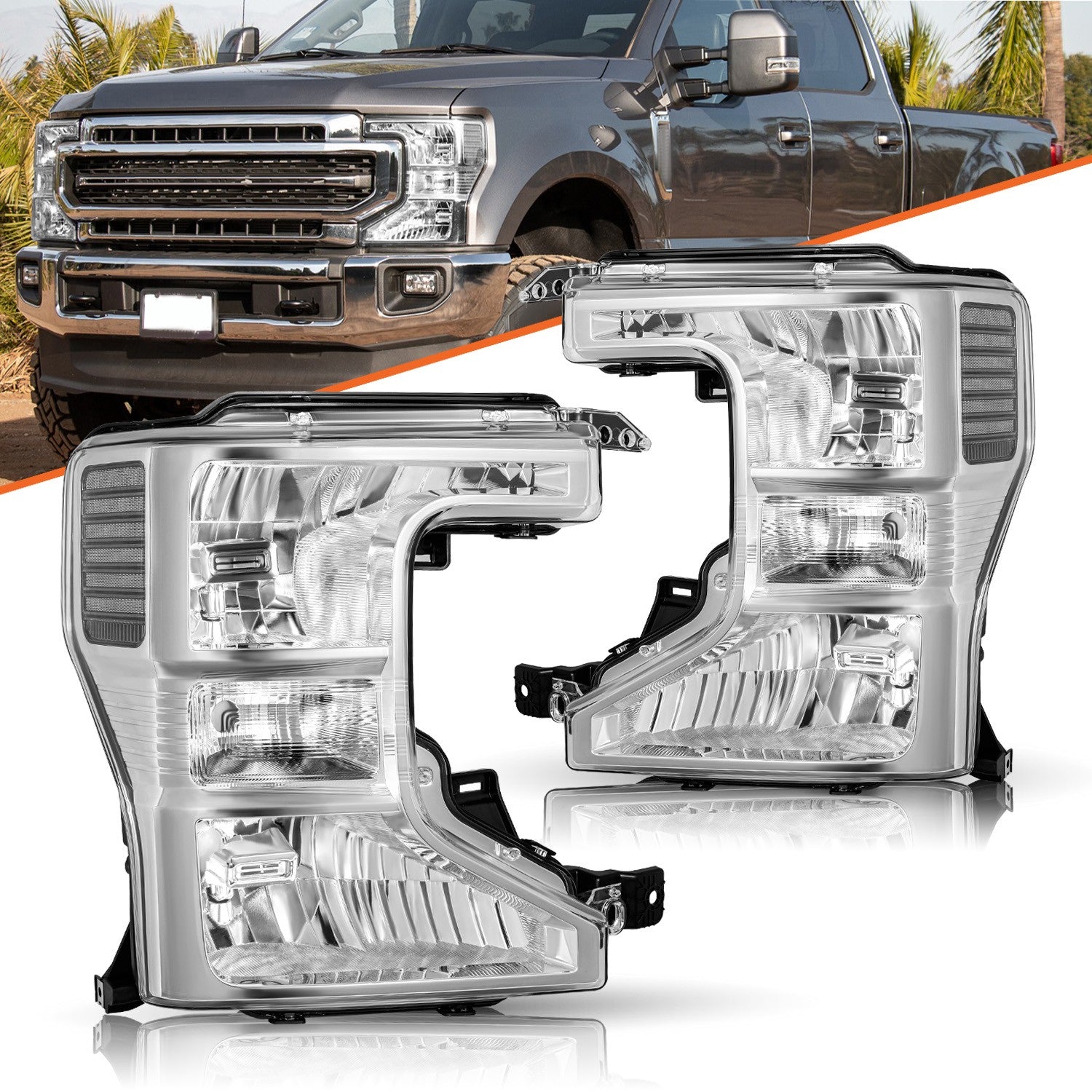For 2020-2022 Ford F250 F350 SuperDuty Halogen Chrome Headlights Headlamps