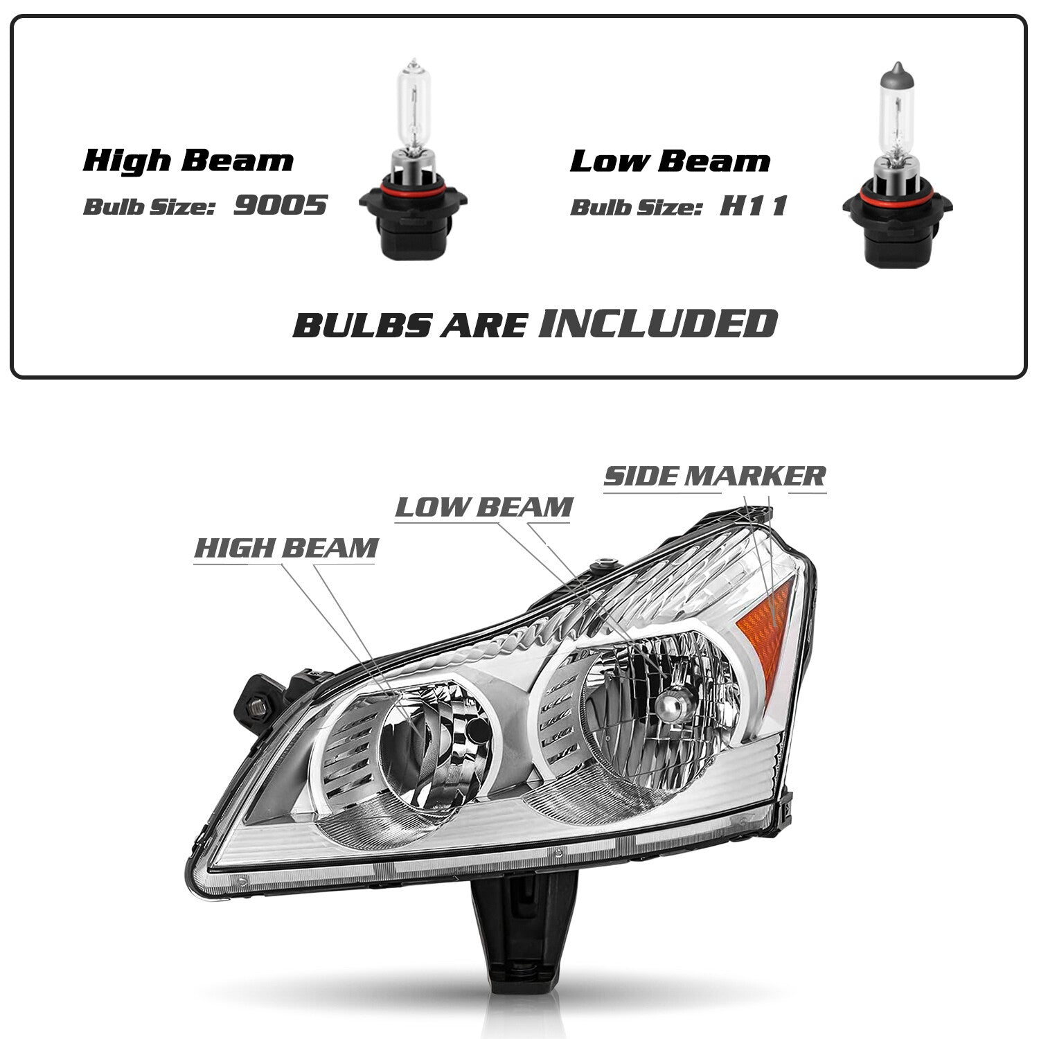 Chrome Headlight For 2009-2012 Chevy Traverse Headlamp W/ Bulb Left Driver