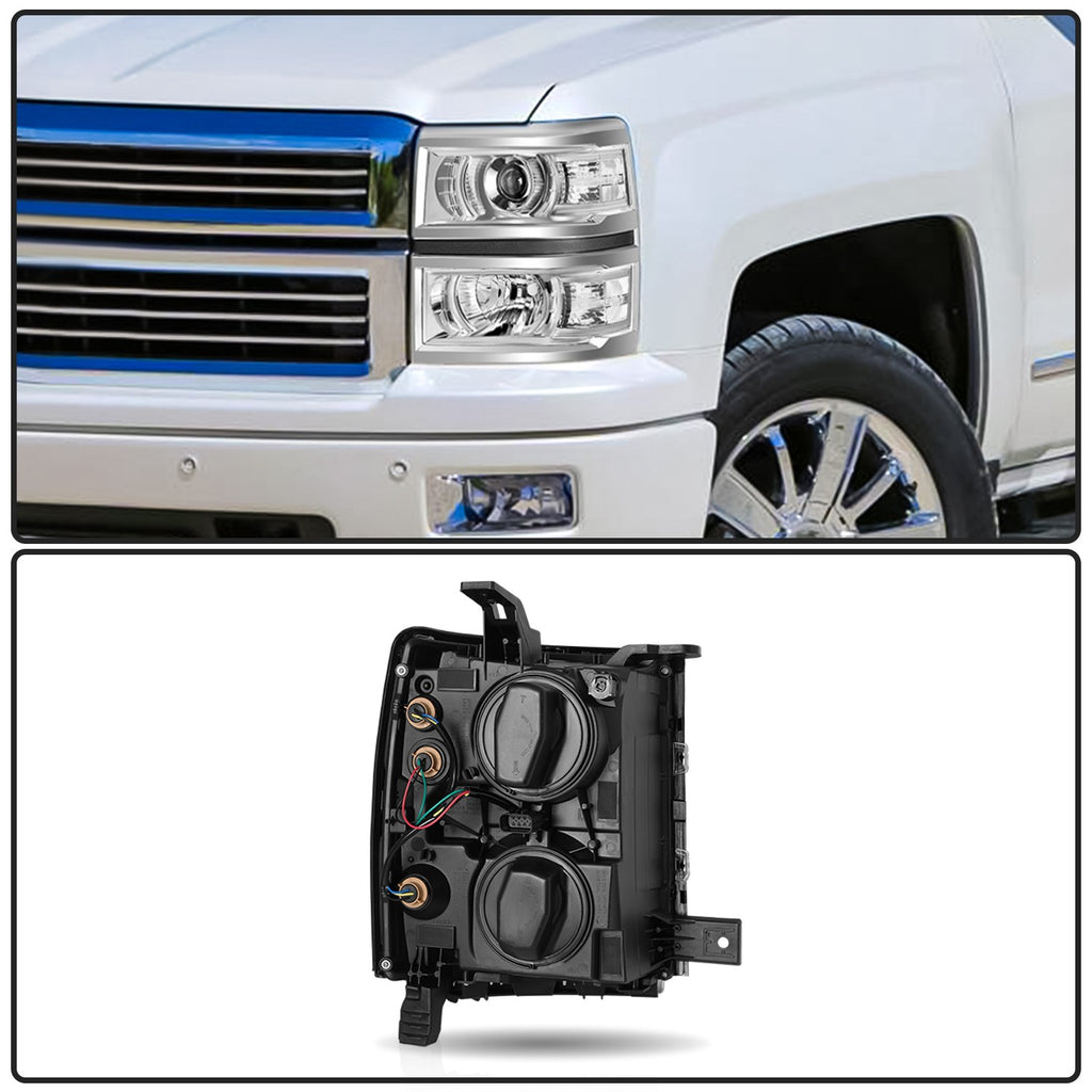 Chrome Projector Headlights For 2014-2015 Chevy Silverado 1500 Trim Headlamp w/B