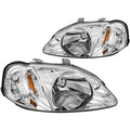 For 99-00 Honda Civic DX EX Chrome Housing Amber Corner Headlights Lamps Set