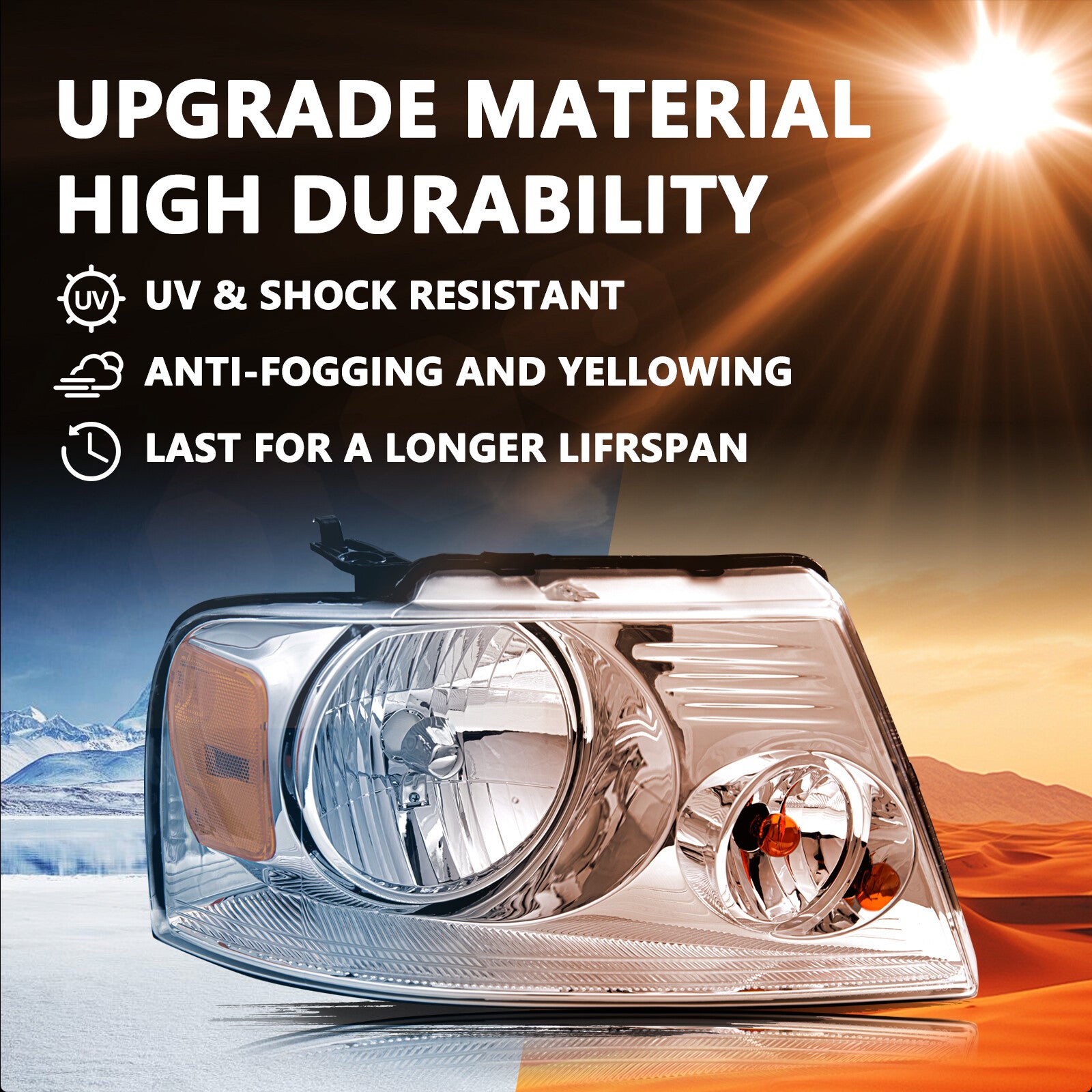 For 2004-2008 Ford F150 Chrome Housing Amber Corner Headlights Lamps Pair L+R