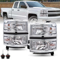 Pairs For 2014-2015 Chevy Silverado 1500 Chrome Headlights Headlamps Set w/Bulbs