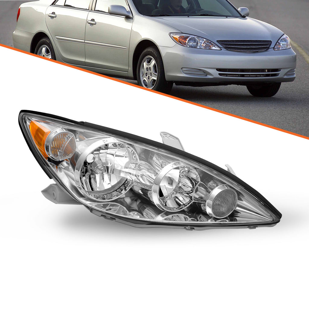 For 05-06 Toyota Camry Passenger Side Headlamp Chrome Amber Halogen Headlight