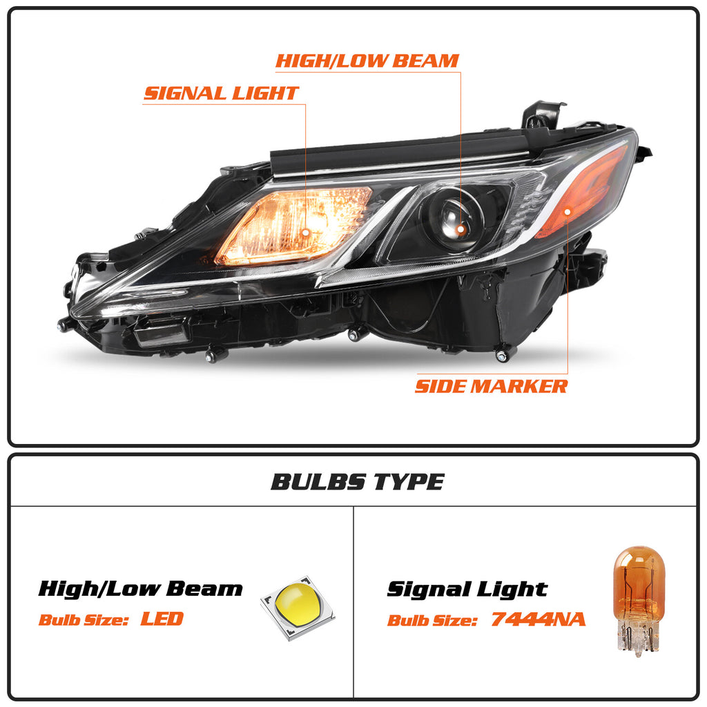 W / LED Projector Headlight for 2018-2023 Toyota Camry L LE SE 18-23 Headlamp