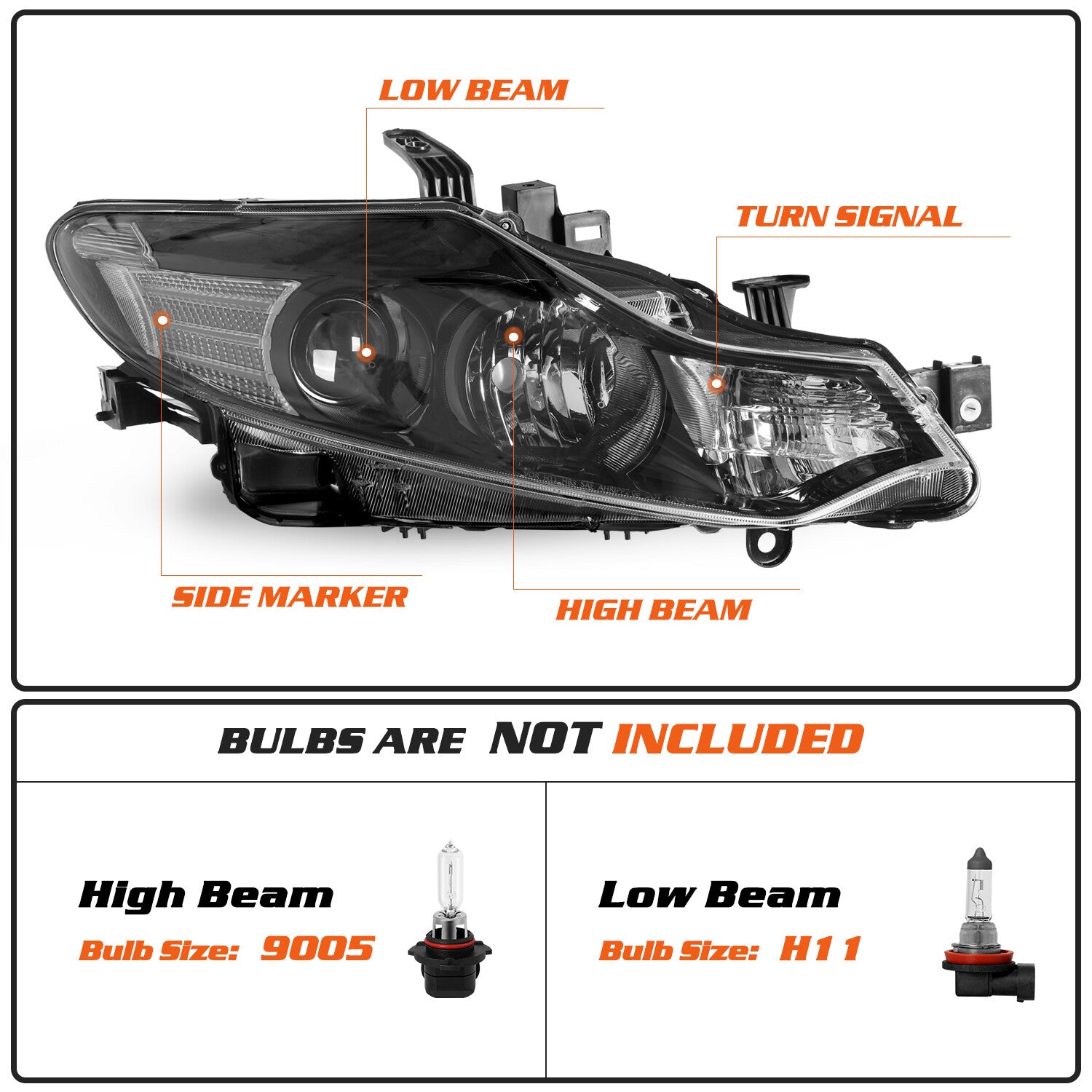 For 2009-2014 Nissan Murano 4Dr Halogen Black Headlights Assembly Headlamps Pair