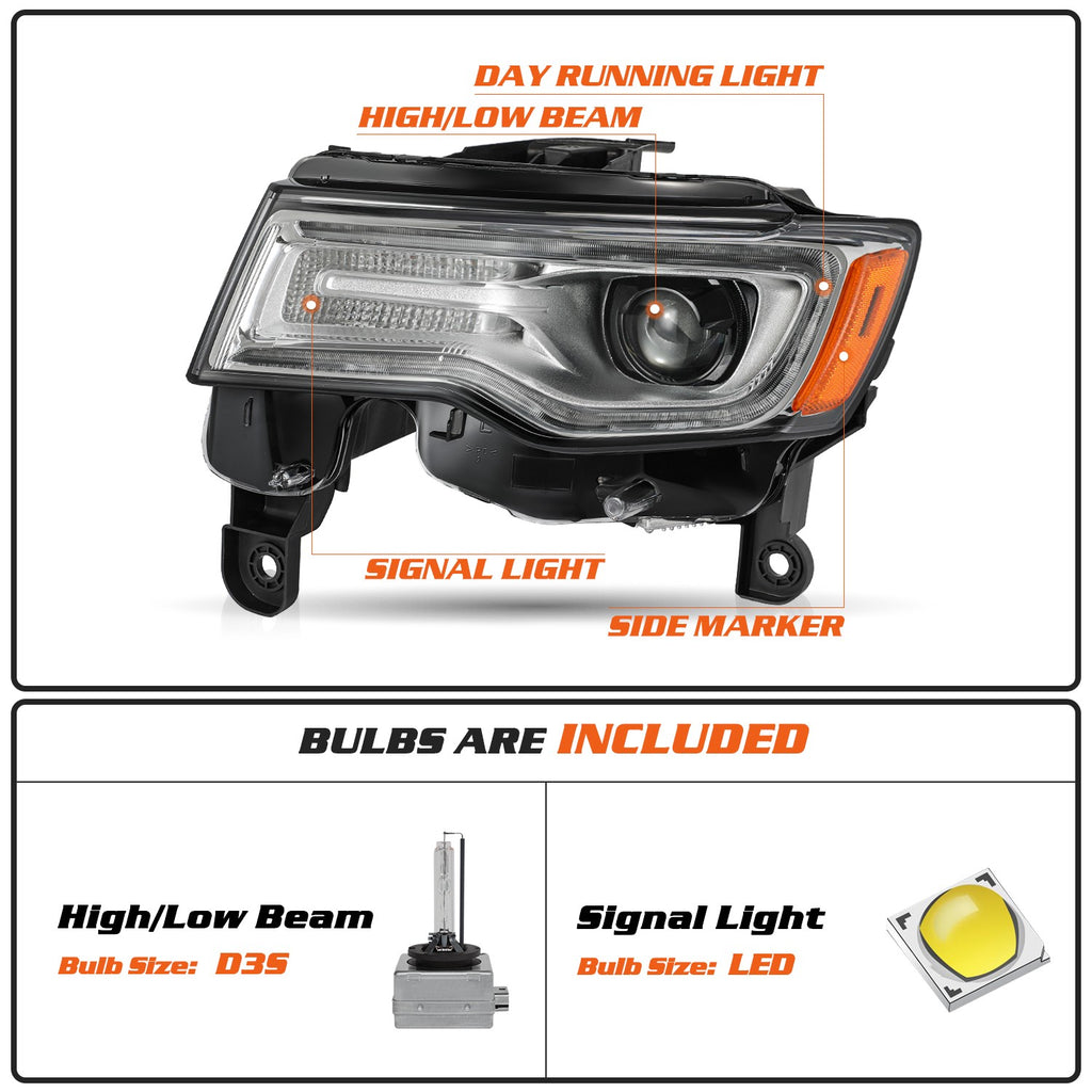 HID Xenon Headlight Assembly For 2017-2021 Jeep Grand Cherokee Driver Left