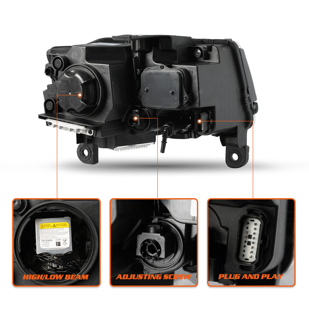 For 2014-2021 Jeep Grand Cherokee w/Bulbs&Ballast HID Black Headlight LH