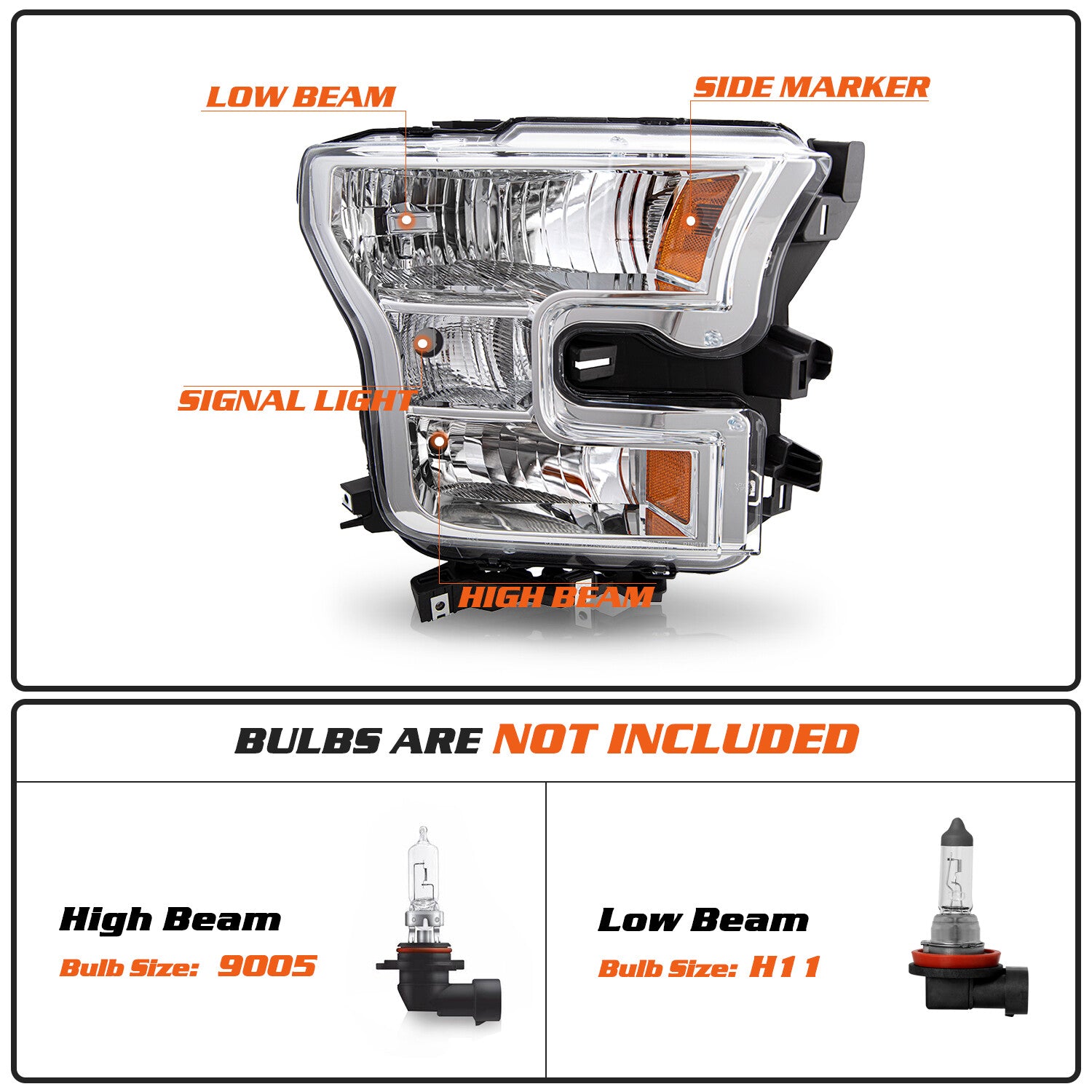 For 2015-2017 Ford F-150 Passenger Right Side Halogen Headlight Headlamp RH