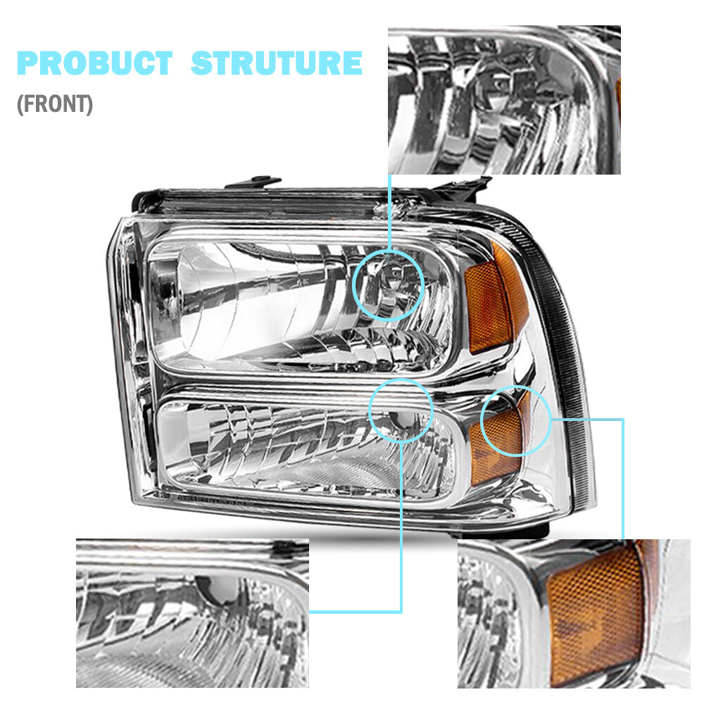 For 2005-2007 Ford F250 F350 F450 F550 Super duty Headlights 05 06 07 W/Bulbs