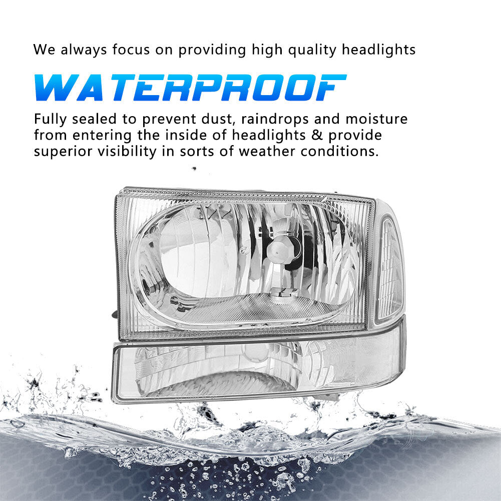 Fit 1999-2004 Ford Super Duty F250/350/450/550/ 00-04 Excursion Headlights 4PCS