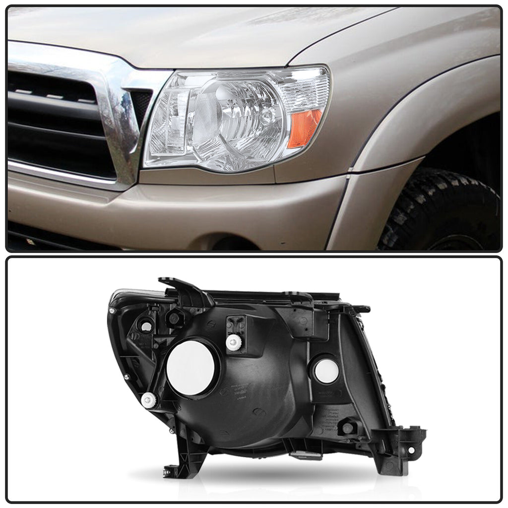 For 2005-2011 Toyota Tacoma Chrome Headlights Assembly Amber L+R Lamps Pair