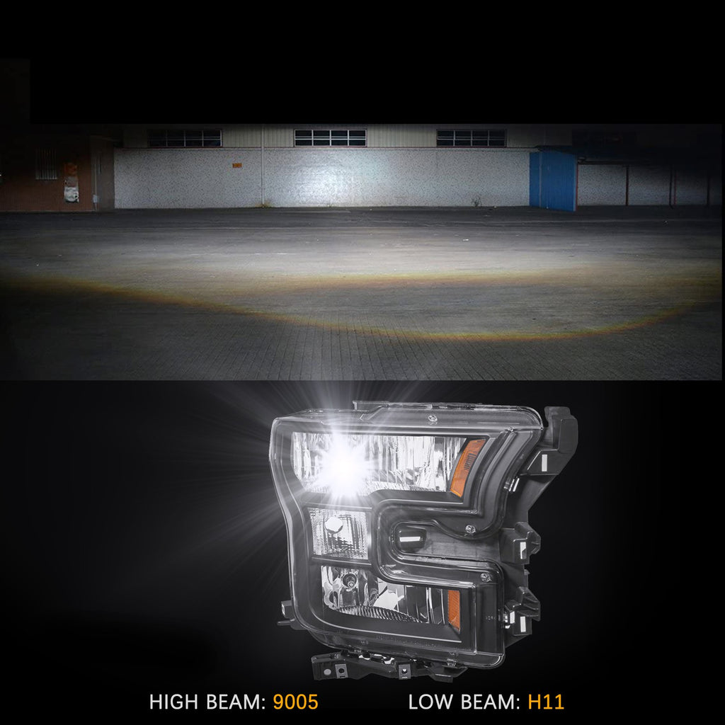 FOR 15-2017 FORD F150 BLACK AMBER CORNER HEADLIGHT REPLACEMENT HEAD LAMPS