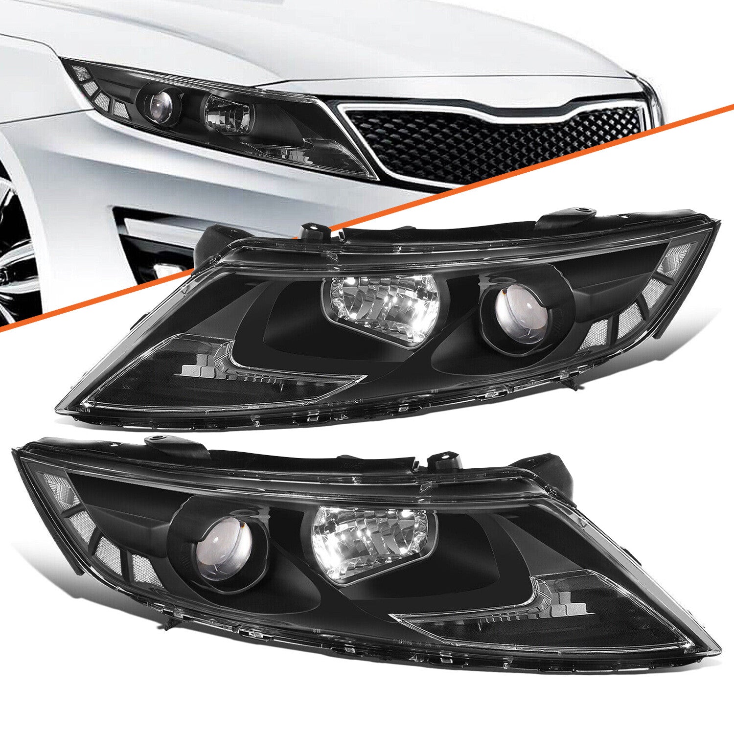 For 2011-2013 Kia Optima Halogen Black Clear Corner Headlights Assembly Pair