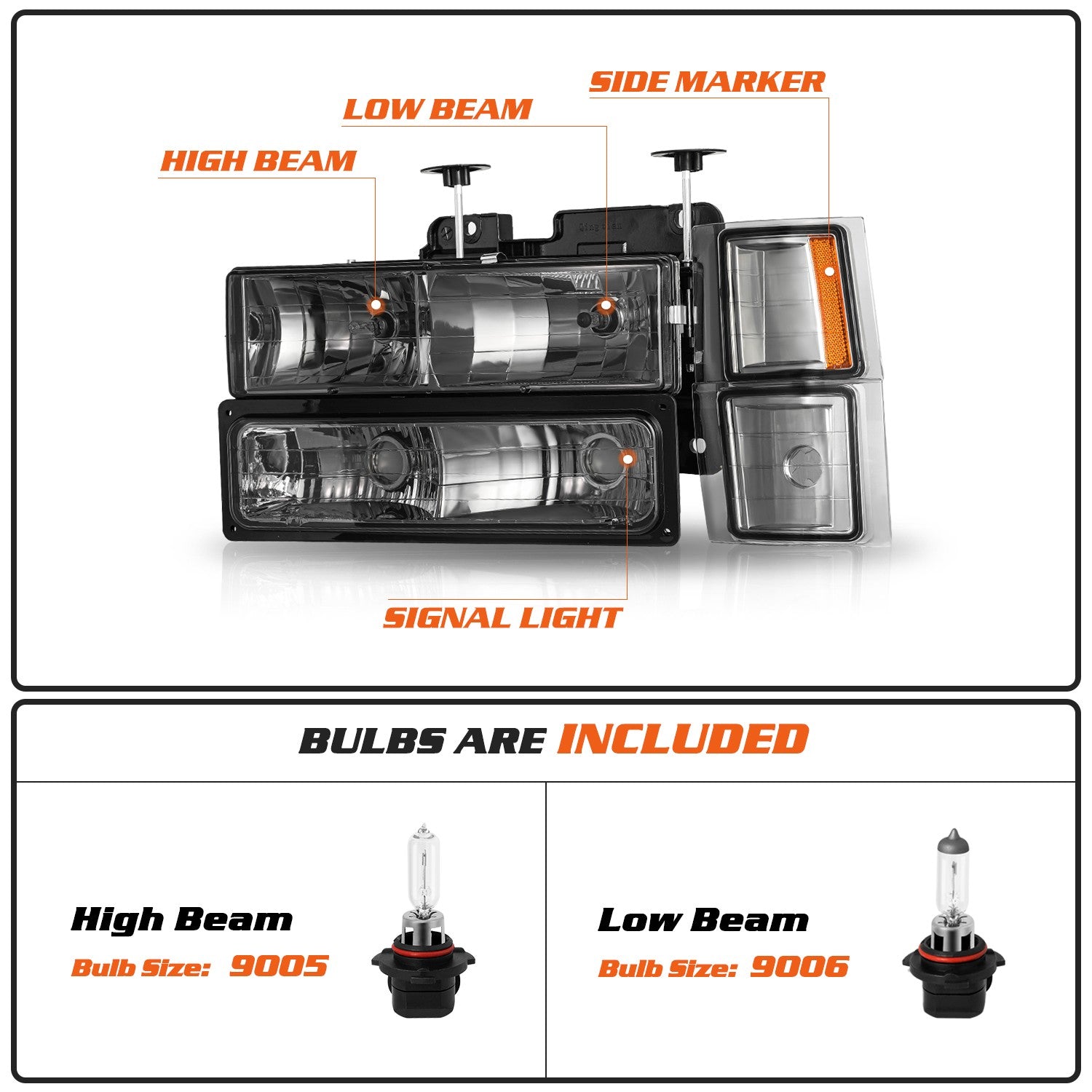 For 94-98 Chevy Silverado Tahoe C10 C/K 1500 2500 3500 Headlights Pair w/Bulbs