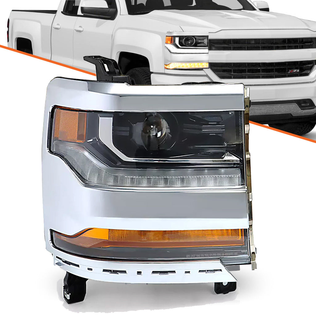Chrome For 2016-2018 Chevy Silverado 1500 HID/Xenon Headlight Right Side