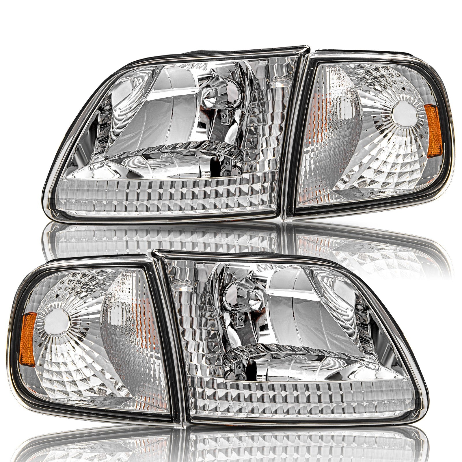Headlights Pair Chrome w/Amber Corner For 1997-2003 Ford F150/97-02 Expedition