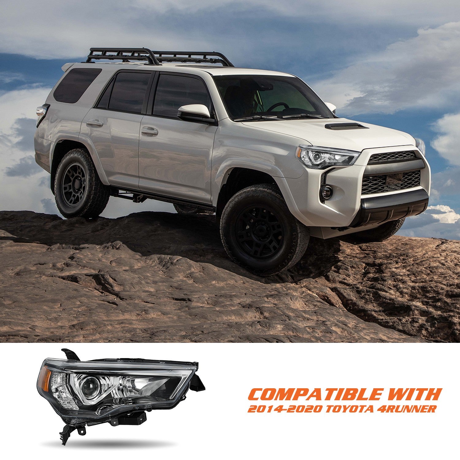 Passenger Side For 2014-2020 Toyota 4Runner 4Dr RH Headlight Assembly Headlamp