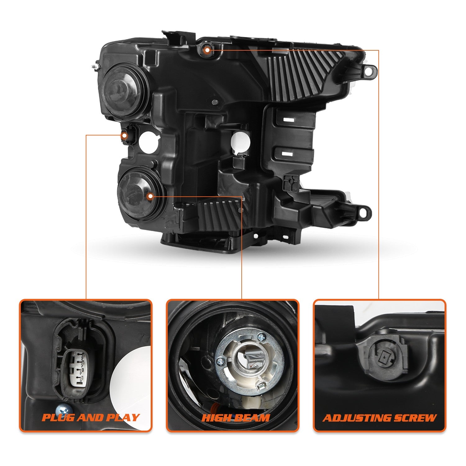 Chrome Clear Headlights Pair Lamps for 2018 2019 2020 Ford F150 Pickup Truck