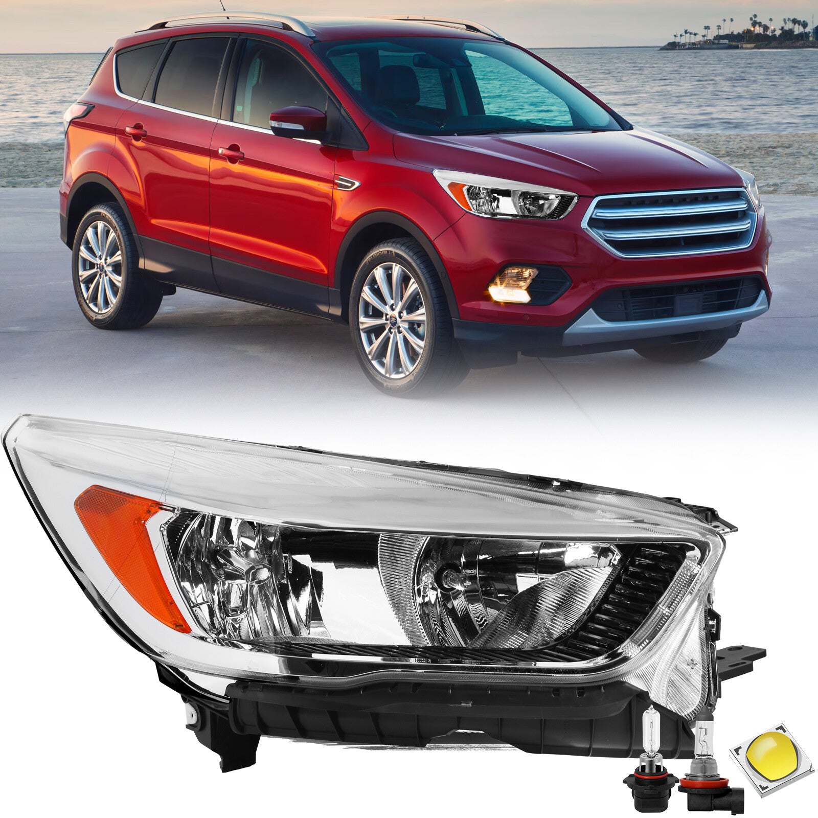 For 2017 2018 2019 Ford Escape Halogen w/o LED Headlight lamp Passenger Side RH