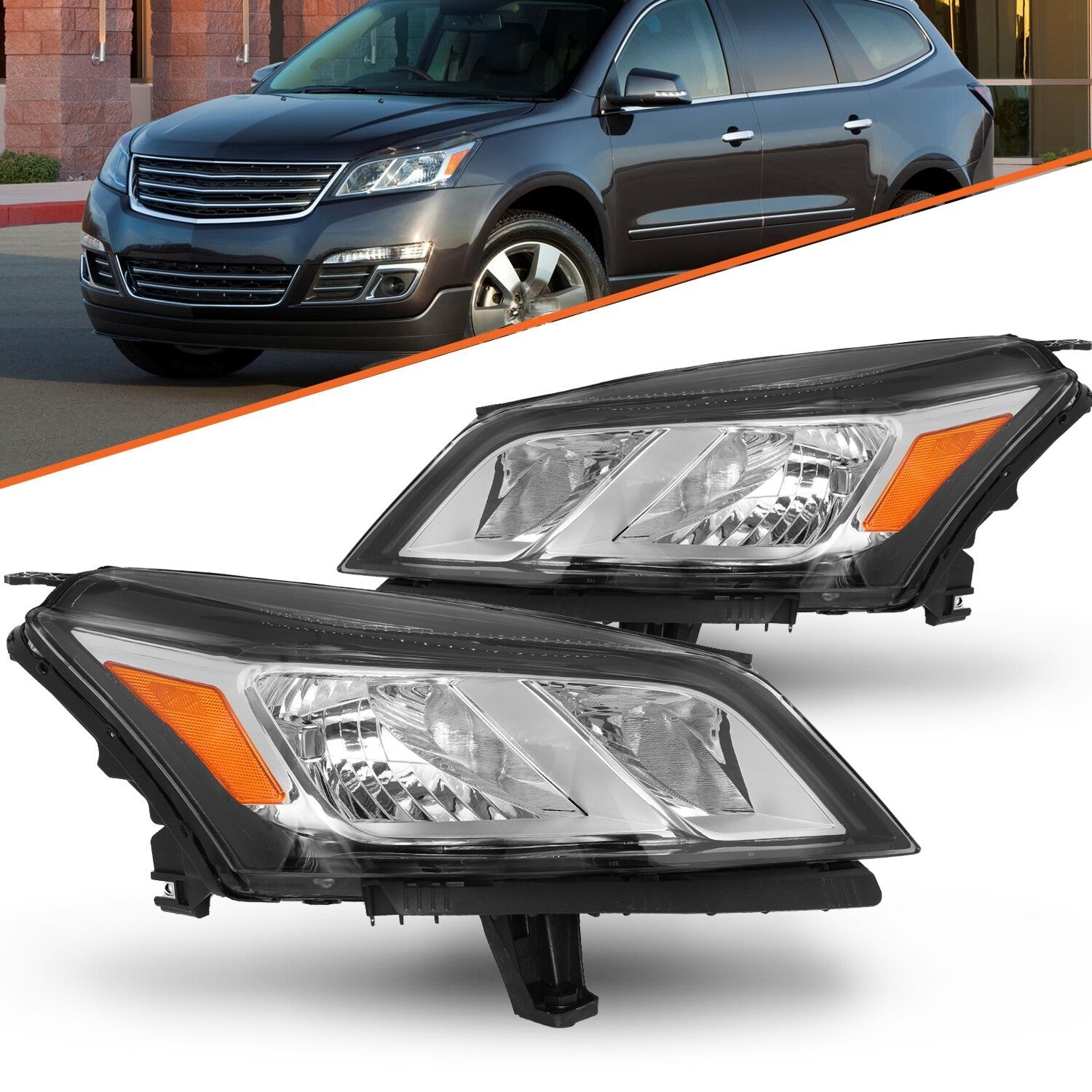 OE Style Headlights For 2013-2017 Chevy Traverse Chrome Headlamps LH+RH Sets