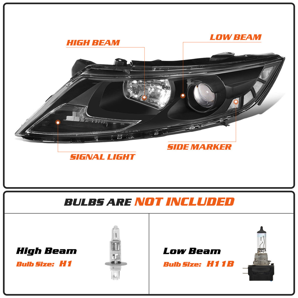For 2011-2013 Kia Optima Halogen Black Clear Corner Headlights Assembly Pair