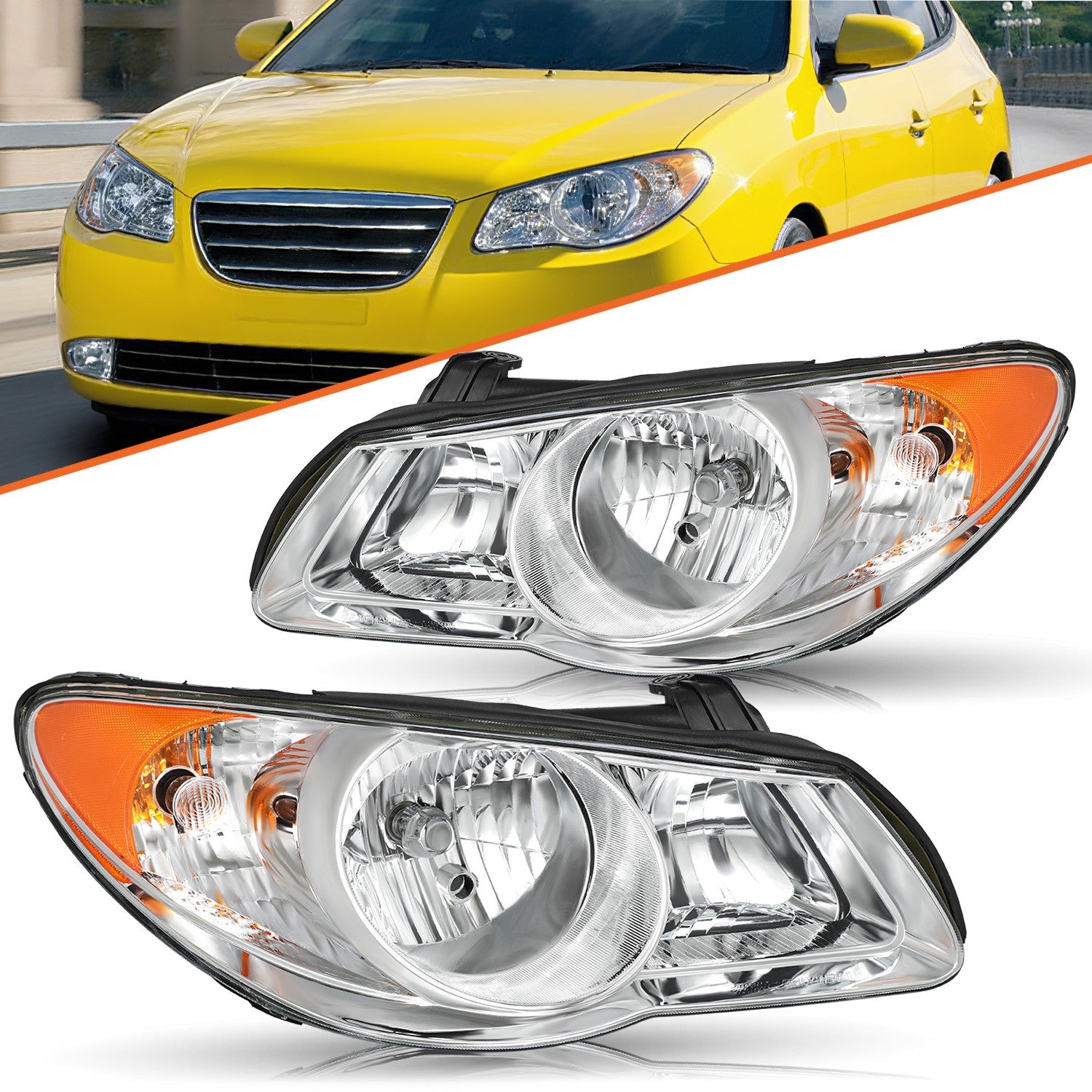 W/Bulb For 2007 2008 2009 2010 Hyundai Elantra Headlight Assembly Set Front Pair